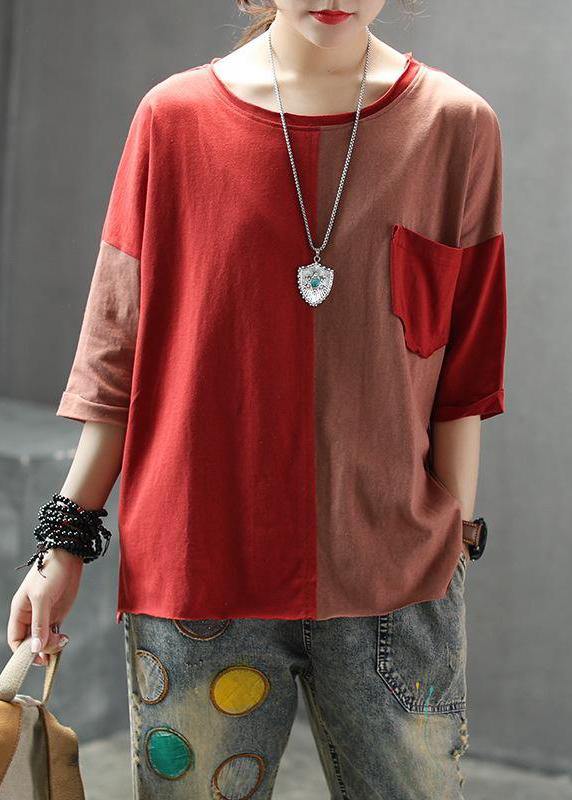Cotton Tops Stylish Single Pocket Color Matching Blouse
