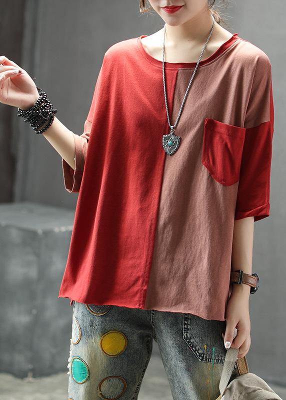 Cotton Tops Stylish Single Pocket Color Matching Blouse