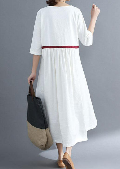 Embroidery Linen Sewing Red Dress Summer