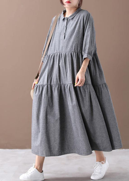 Gray Clothes Lapel Cinched Dresses Spring Dresses