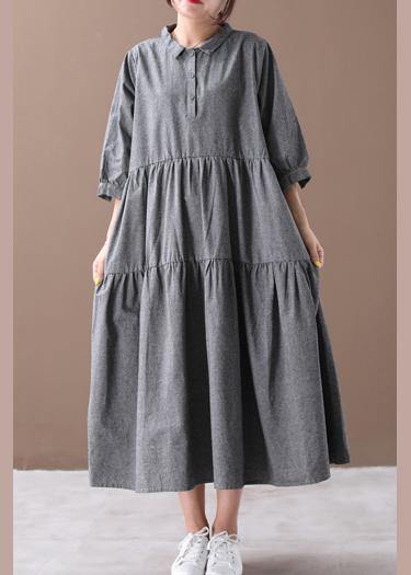 Gray Clothes Lapel Cinched Dresses Spring Dresses