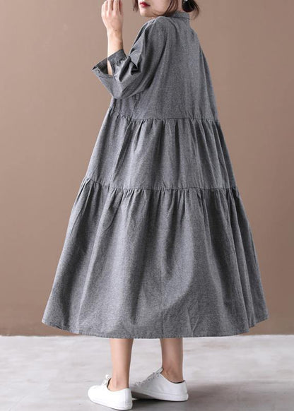 Gray Clothes Lapel Cinched Dresses Spring Dresses