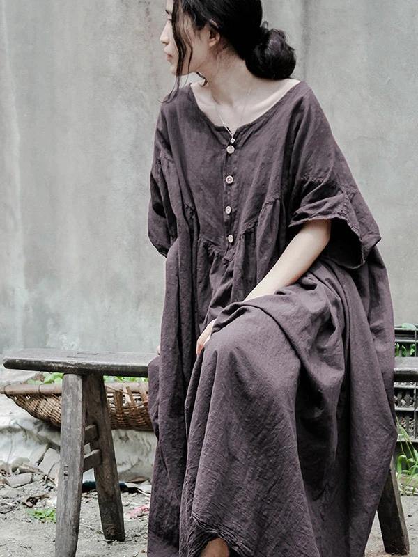 Gray Cotton Tunic Pattern O Neck Baggy Kaftan Dresses