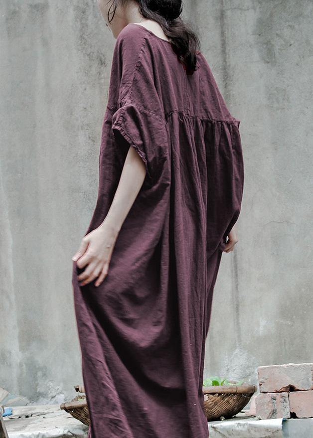 Gray Cotton Tunic Pattern O Neck Baggy Kaftan Dresses