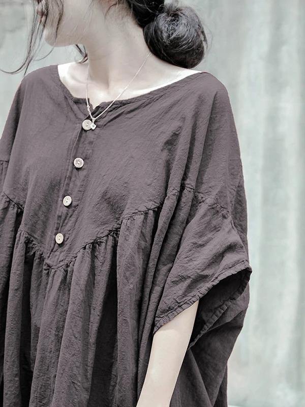 Gray Cotton Tunic Pattern O Neck Baggy Kaftan Dresses