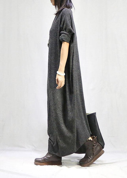 Gray Dresses O Neck Long Sleeve Long Fall Dress