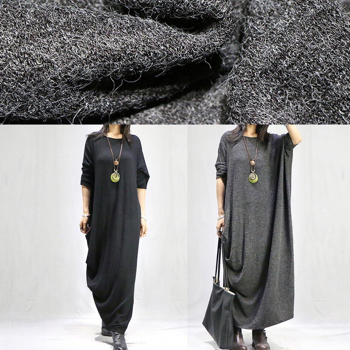 Gray Dresses O Neck Long Sleeve Long Fall Dress