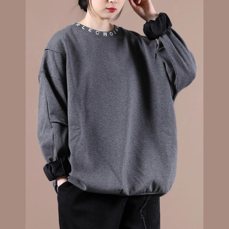 Gray Embroidery Tunics for O Neck Letter Tops