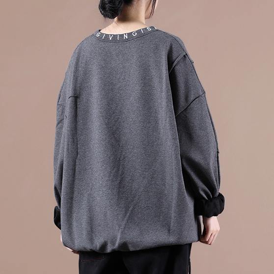 Gray Embroidery Tunics for O Neck Letter Tops