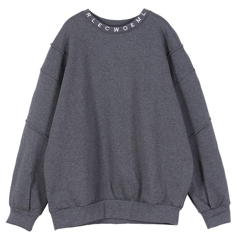 Bohemian gray embroidery tunics for women o neck Letter tops
