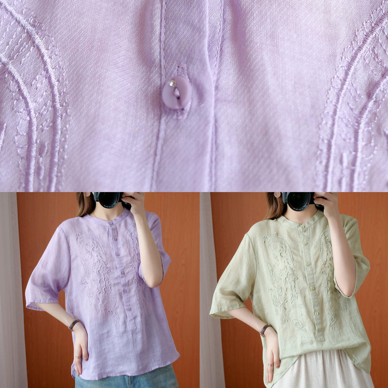 Green Clothes for Stand Collar Embroidery Silhouette Top