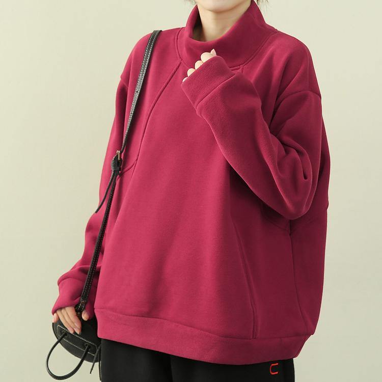 Bohemian high neck patchwork clothes red Plus Size Clothing blouse