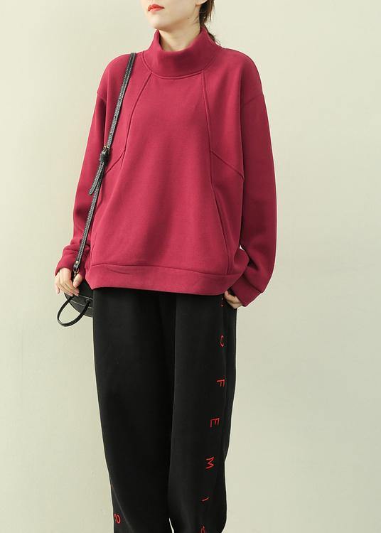 Bohemian high neck patchwork clothes red Plus Size Clothing blouse