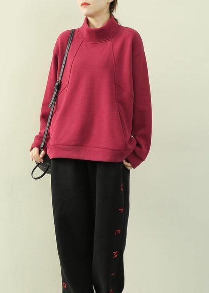 Bohemian high neck patchwork clothes red Plus Size Clothing blouse