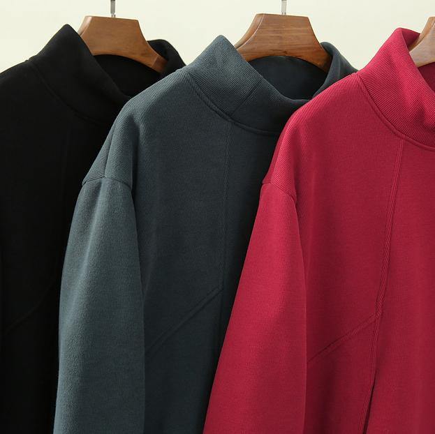 High Neck Patchwork Clothes Red Clothing Blouse