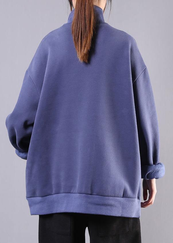 Bohemian high neck patchwork cotton fall tunic pattern Neckline blue blouses