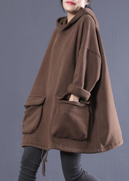 Hooded Drawstring Spring Clothes Work Outfits Chocolate Shirts