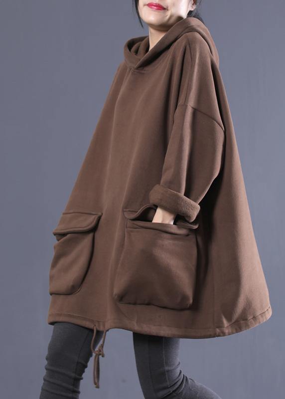 Hooded Drawstring Spring Clothes Work Outfits Chocolate Shirts