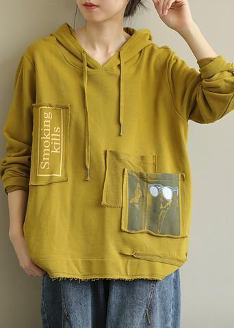 Hooded Patchwork Fall Clothes for Fabrics Yellow Top