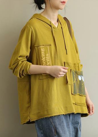 Bohemian hooded patchwork fall clothes For Women Fabrics yellow top