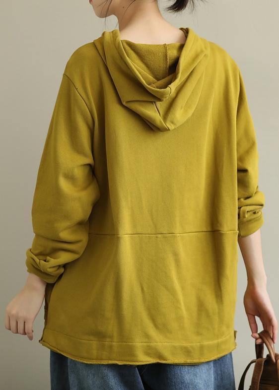 Hooded Patchwork Fall Clothes for Fabrics Yellow Top