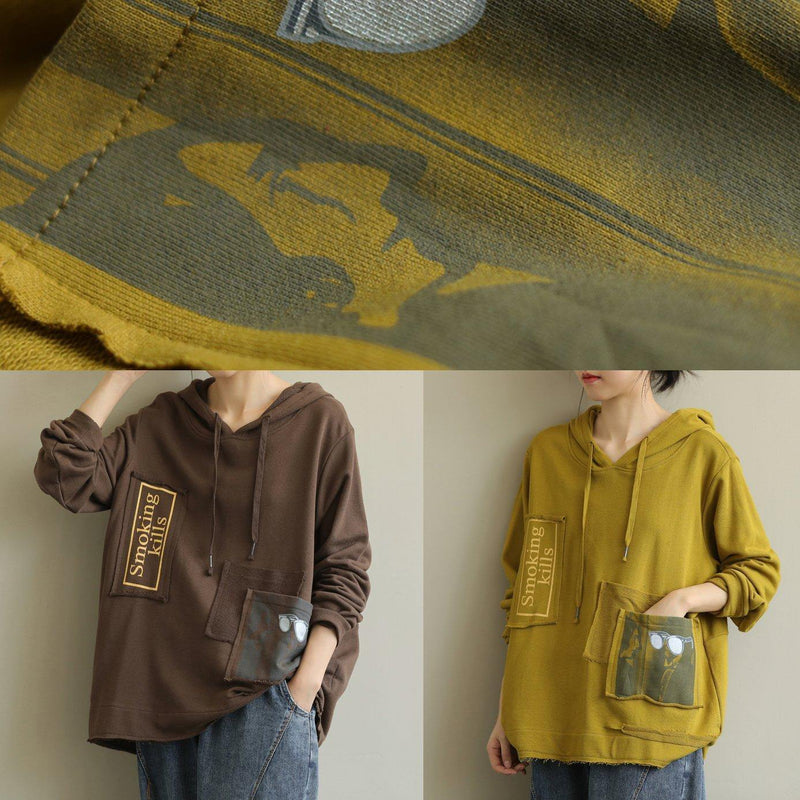 Hooded Patchwork Fall Clothes for Fabrics Yellow Top
