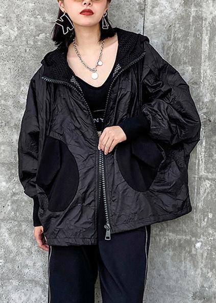 Hooded Pockets Clothes for Photography Black Blouse