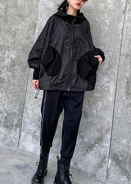 Hooded Pockets Clothes for Photography Black Blouse