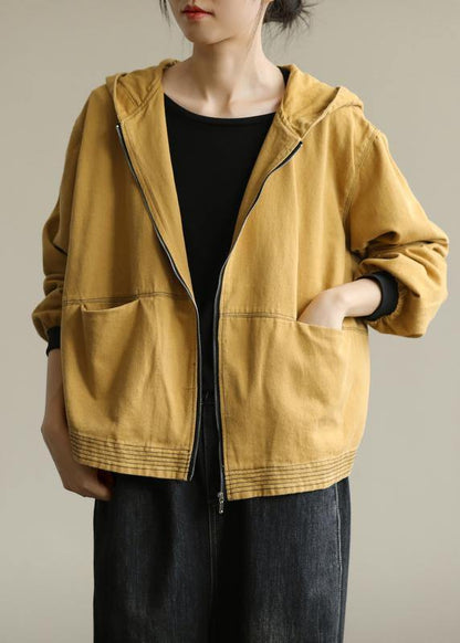 Hooded Zippered Fall Clothes for Yellow Loose Outwears