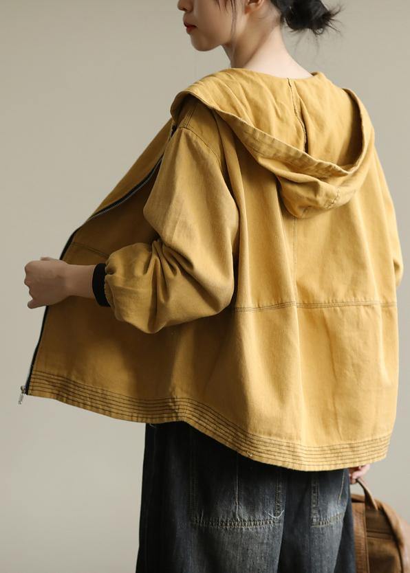 Hooded Zippered Fall Clothes for Yellow Loose Outwears