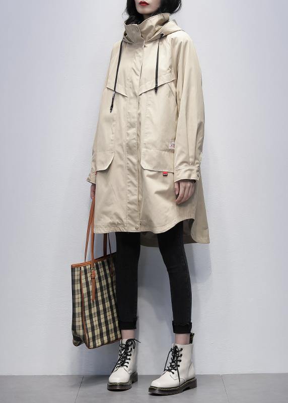 Khaki Letter Outwear Ideas Hooded Zippered Coats
