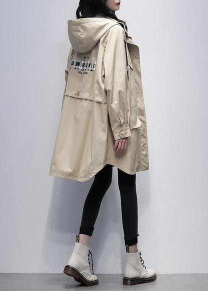 Khaki Letter Outwear Ideas Hooded Zippered Coats