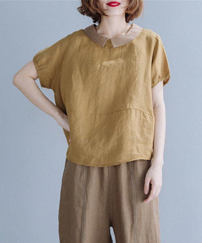 Khaki Clothes for Peter Pan Collar Patchwork Midi Shirt