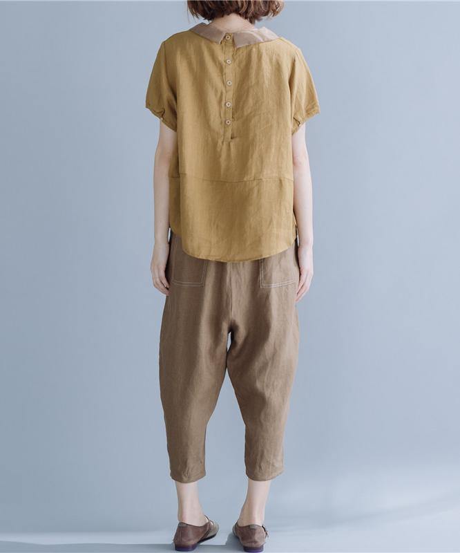 Khaki Clothes for Peter Pan Collar Patchwork Midi Shirt