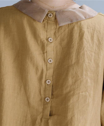 Khaki Clothes for Peter Pan Collar Patchwork Midi Shirt