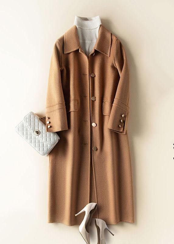 Lapel Button Down Coat for Woman Blue Knee Woolen Coats