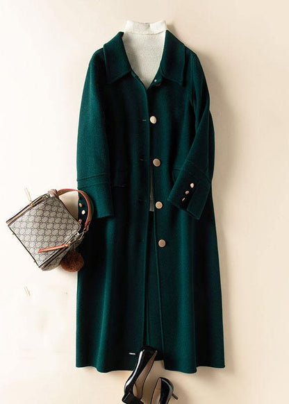 Lapel Button Down Coat for Woman Blue Knee Woolen Coats