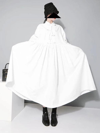 Lapel Cinched Cotton Spring Outfit Linen Black a Line Dresses