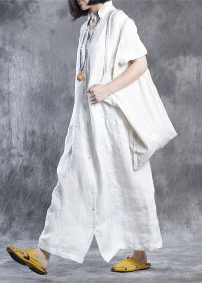 Linen Robes Omychic Summer Loose Fit Retro Linen Maxi Dress