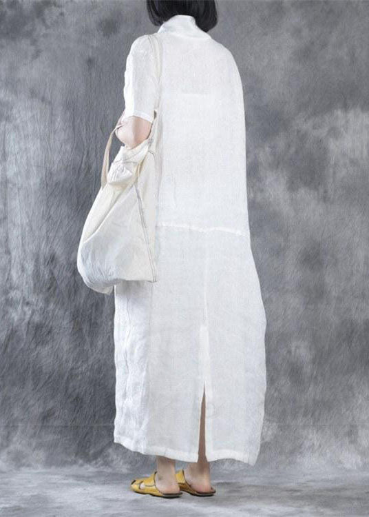 Linen Robes Omychic Summer Loose Fit Retro Linen Maxi Dress