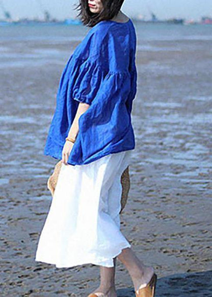 Linen Tops Blouses Fine Ramie Simple Linen Bat Sleeved Blouse