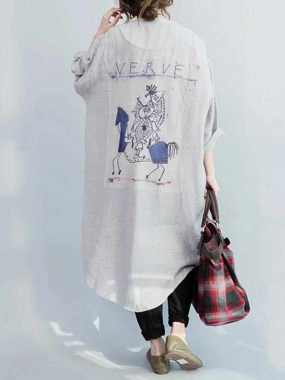O Neck Batwing Sleeve Cotton Spring Gray Robe Long Shirts Dress