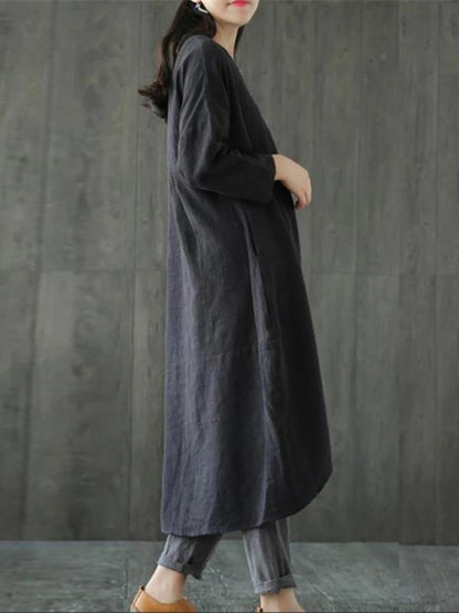 O Neck Asymmetric Linen Cotton Springlong Shirts Catwalk Black Dresses