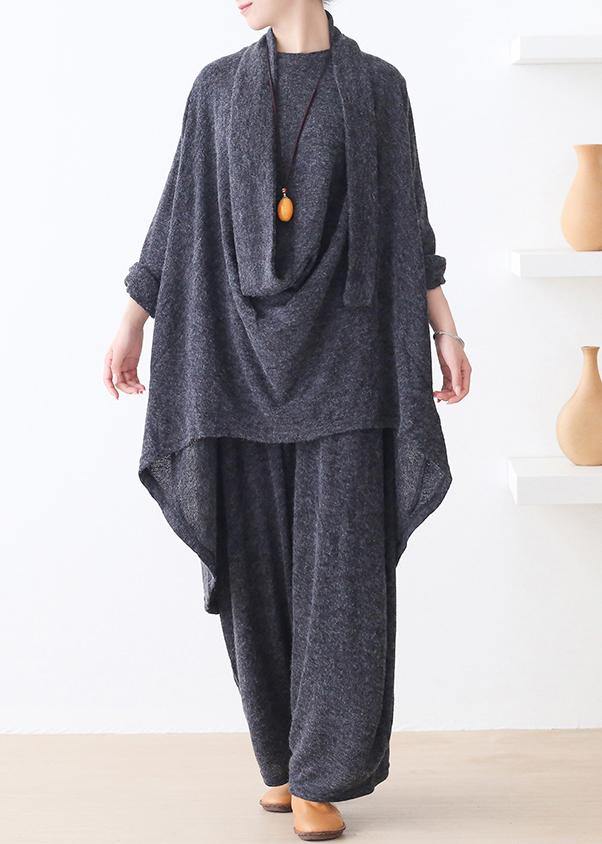 O Neck Asymmetric Tunic Top Outfits Gray Shirts