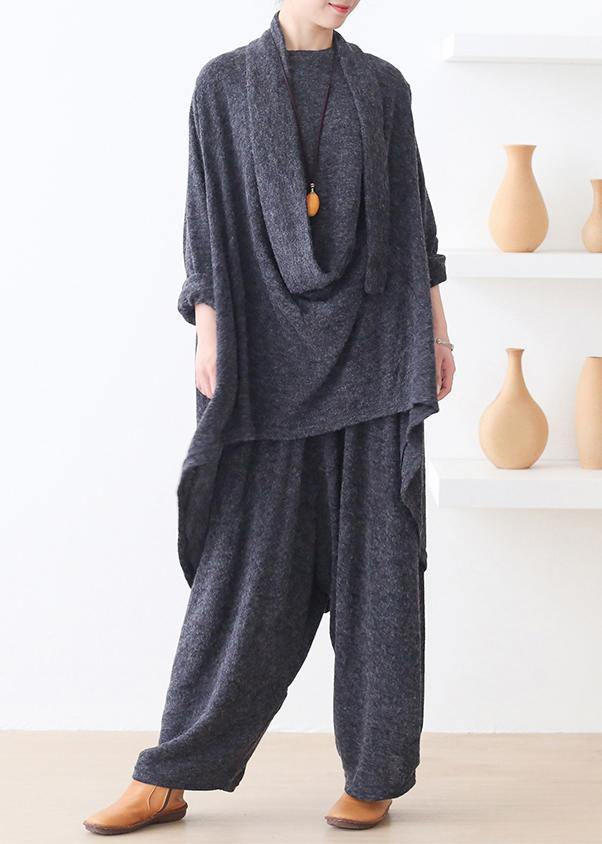O Neck Asymmetric Tunic Top Outfits Gray Shirts