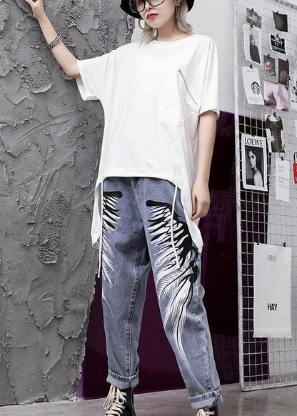 O Neck Asymmetric Tunic Top Shape White Shirts