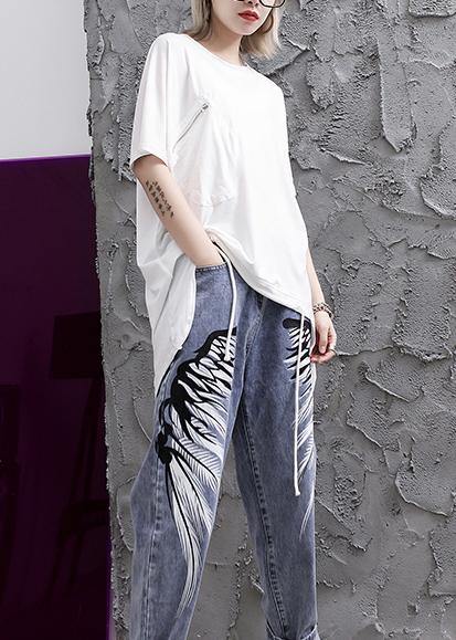 O Neck Asymmetric Tunic Top Shape White Shirts