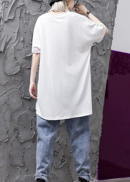 O Neck Asymmetric Tunic Top Shape White Shirts