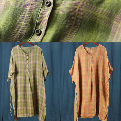 O Neck Drawstring Summer Clothes Inspiration Green Plaid Dress