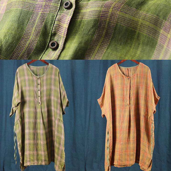 O Neck Drawstring Summer Clothes Inspiration Green Plaid Dress